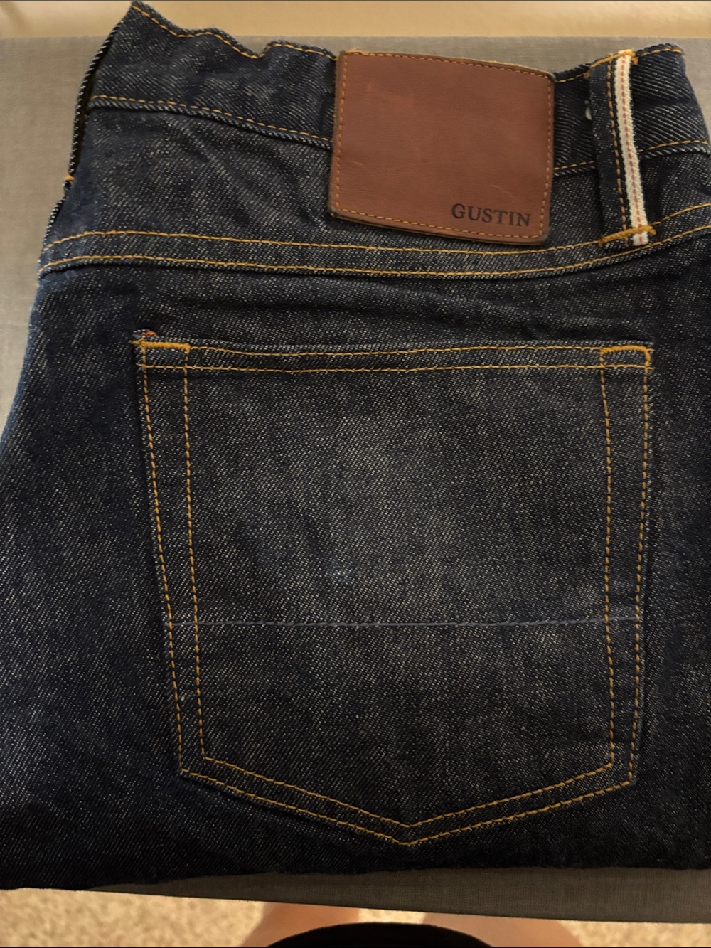 Gustin Men's Dark Indigo Jeans with Yellow Stitching